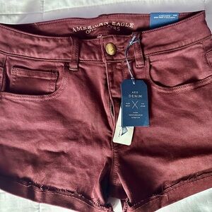 American Eagle Burgundy HiRise Denim Shorts